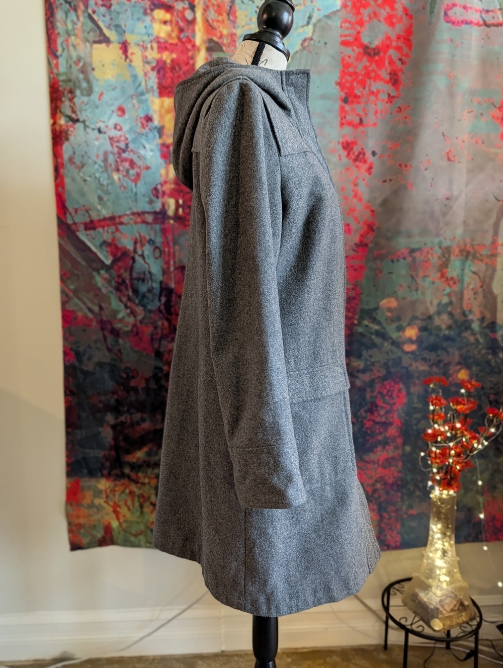 H&M Gray Hooded Wool-Blend Trench Coat - Picture 5 of 14